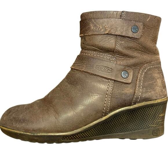 Keen Kate Women's Brown Leather Side Zip Wedge Ankle Booties Boot Size US7 UK4.5 - Picture 2 of 8